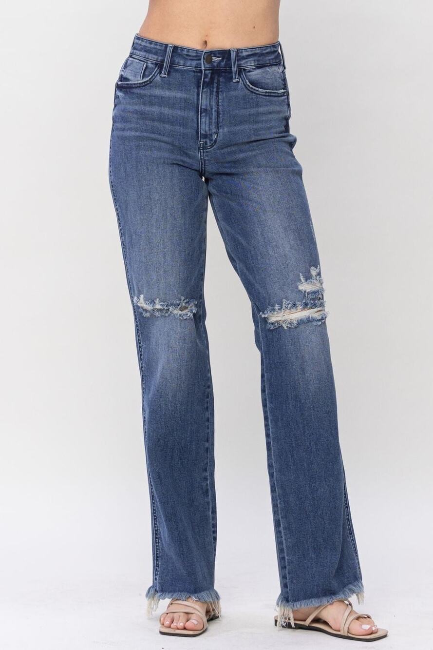 Judy Blue High Waist Knee Destroy Straight Denim Jeans Size 15/32 *82498 EUC